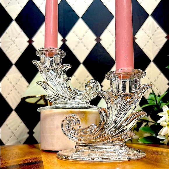Vintage Fostoria Baroque Etched Candle Holders| Depression Glass| Midcentury - Picture 10 of 13